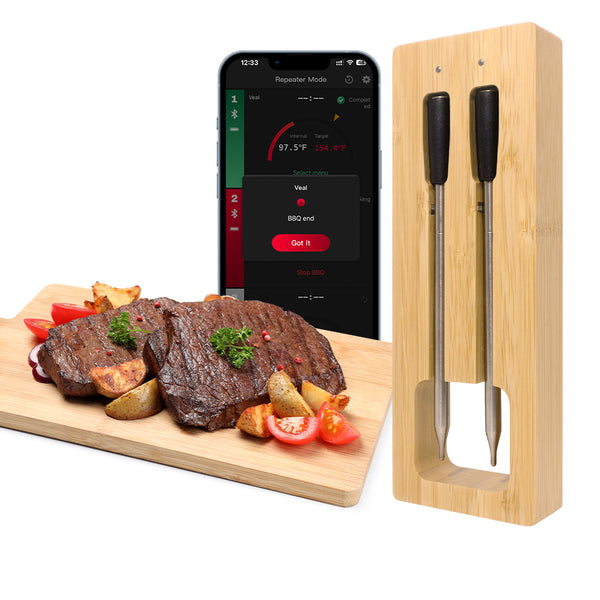 Cooking and frying thermometer - WIFI with frying APP - Repeater ensures long distance to the mobile - Oven, grill or pan.