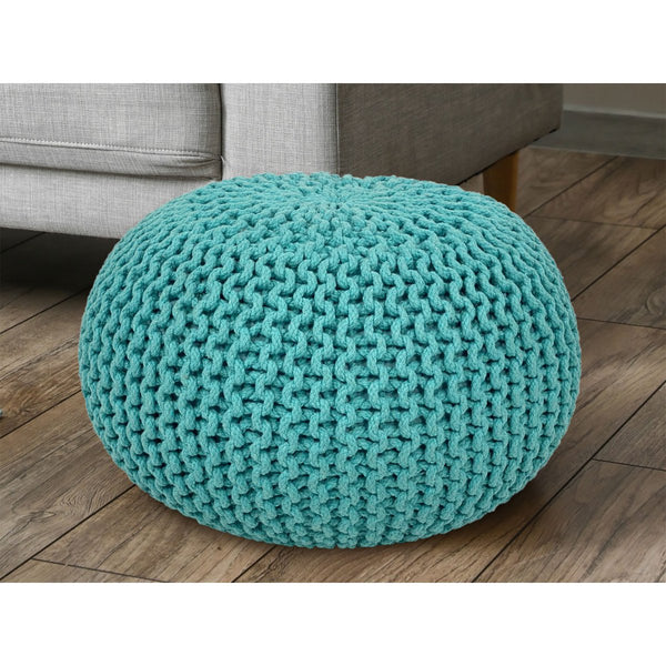 Stołek z dzianiny o średnicy 55 cm (miętowo-zielony) - Pufa/poduszka podłogowa - Grubo tkany wygląd, bardzo wysoka wysokość 37 cm