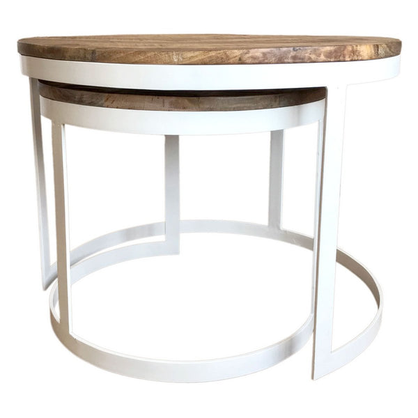 Zestaw stolików kawowych - 2 stoliki boczne - Stolik kawowy okrągły Austin - Metalowa rama