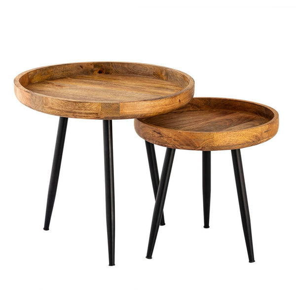 Stolik boczny z drewna okrągłego o średnicy 40 lub 50 cm. Stolik kawowy, stolik do salonu Vancouver, metalowe nóżki w kolorze czarnym matowym