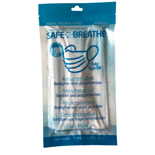 Safe2Breathe - Mouthpieces - face masks - 3 layers type IIR - CE marked - Pack of 10