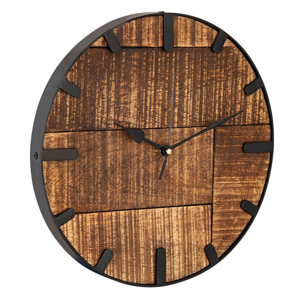 Wall clock wood diameter 30 cm. Living room clock modern round made of wood vintage silent. Made of mango wood.